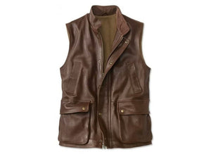 Gilet en cuir véritable marron pour homme