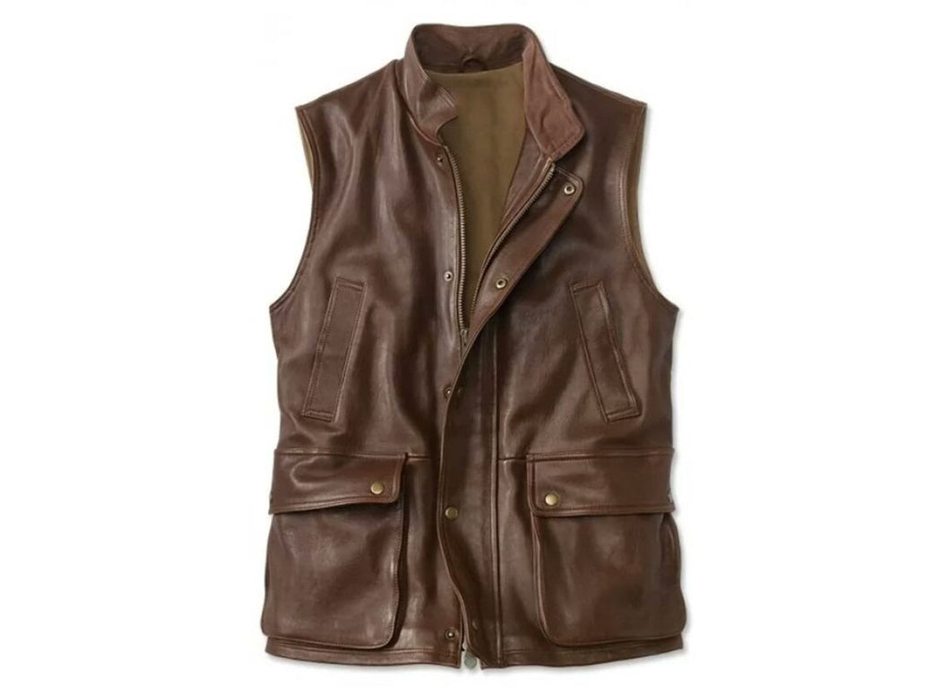 Men's Brown Genuine Leather Vest