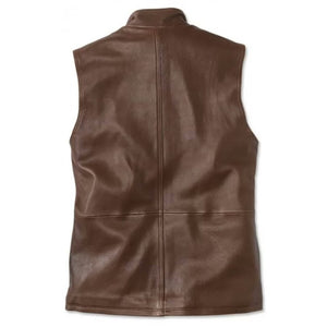 Gilet en cuir véritable marron pour homme