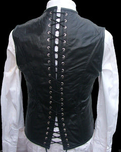 Men's Black Genuiine Leather steel Boned Waistcoat Vest