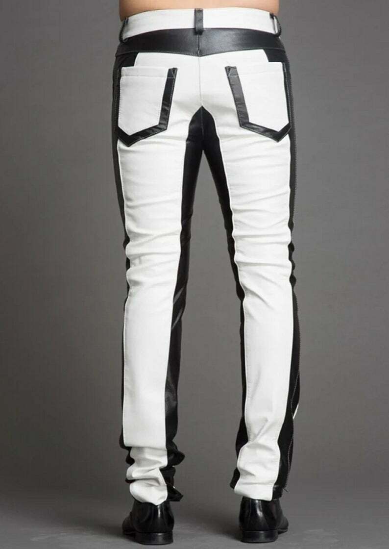 Men's Black & White Leather Pants