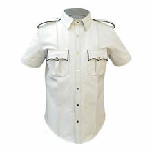 Cargar imagen en el visor de la galería, Men&#39;s White Genuine Leather Short Sleeve Shirt
