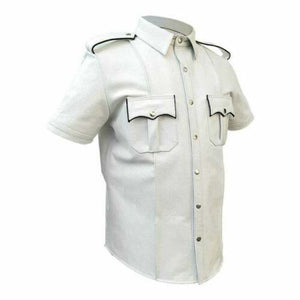 Men's White Genuine Leather Short Sleeve Shirt