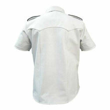 Cargar imagen en el visor de la galería, Men&#39;s White Genuine Leather Short Sleeve Shirt
