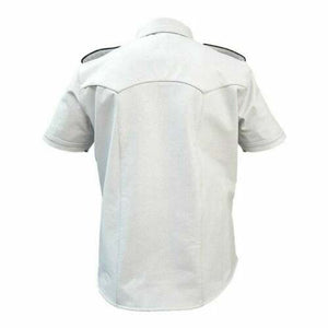 Men's White Genuine Leather Short Sleeve Shirt