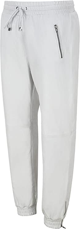 Men's White Leather Joggers pants