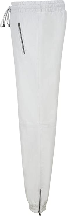 Men's White Leather Joggers pants