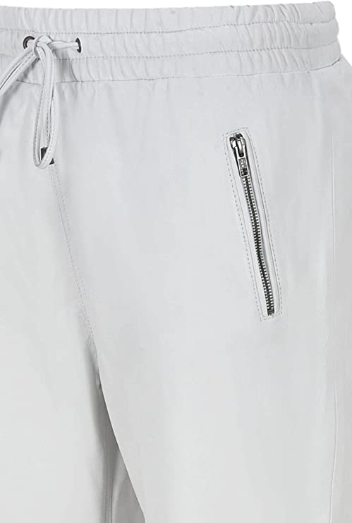 Men's White Leather Joggers pants