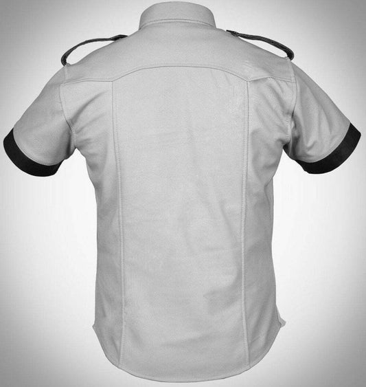 Men's White Genuine Leather Short Sleeve Shirt