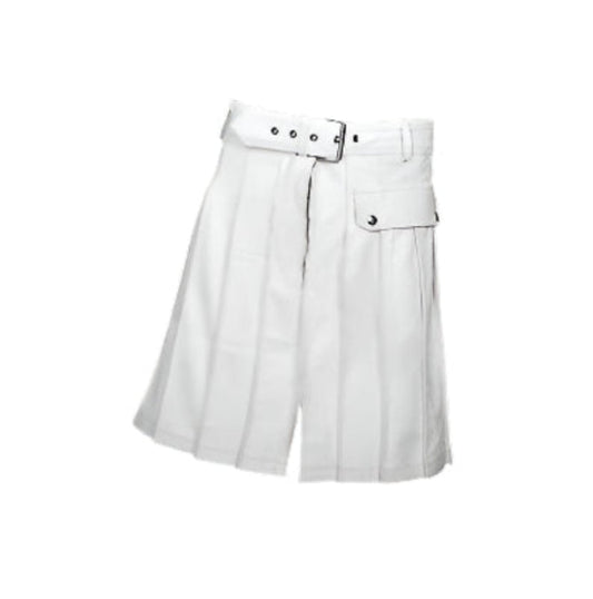 Men's White genuine Leather Utility Kilt Twin CARGO Pockets