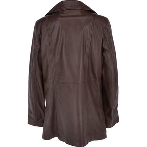 Womens Genuine Leather Single Breasted 3/4 Length Coat