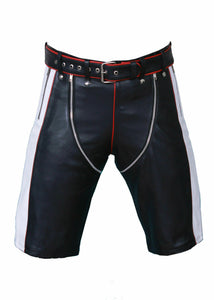 Men's Genuine Leather Zipper Clubwear Shorts with Belt