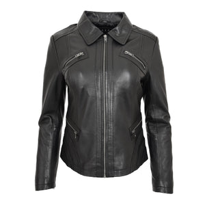 Damen schwarze echte Lederjacke