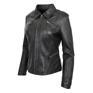 Damen schwarze echte Lederjacke